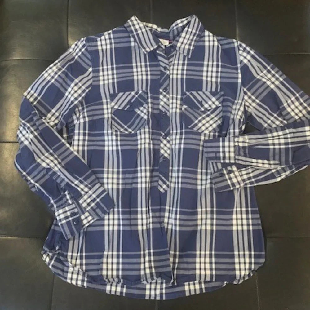 Kenar blue plaid button down shirt L EUC